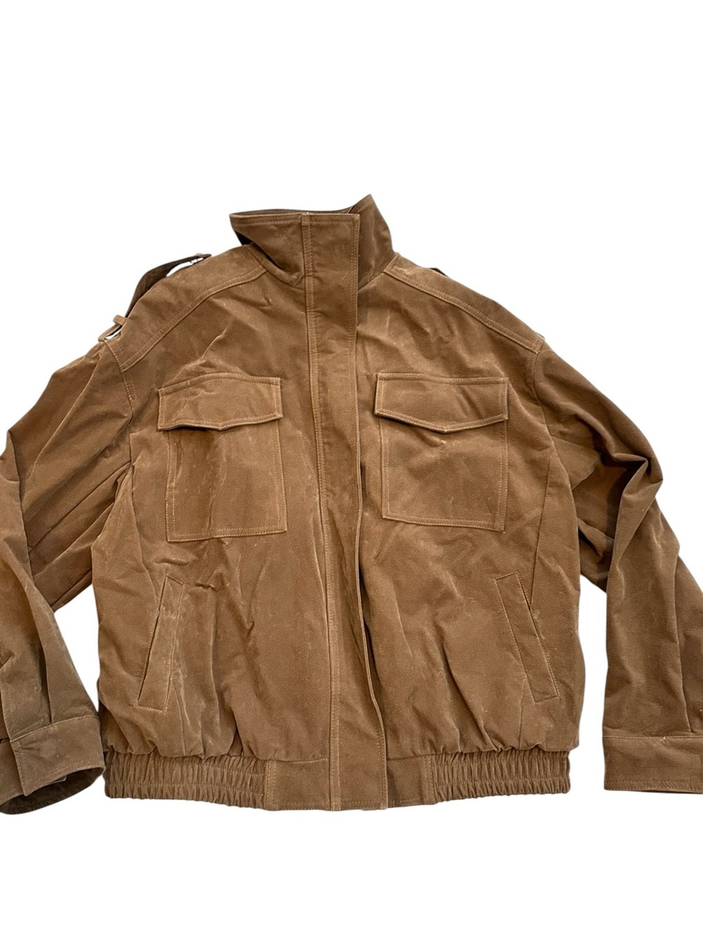 Oversized faux suede bomber Brown Utility Jacket - Classic Field Style Sz M